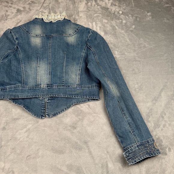 Vintage 90s Y2k Denim Jacket Womens Sz 12 Lace Fairy Whimsygoth Embroidered - Picture 12 of 13